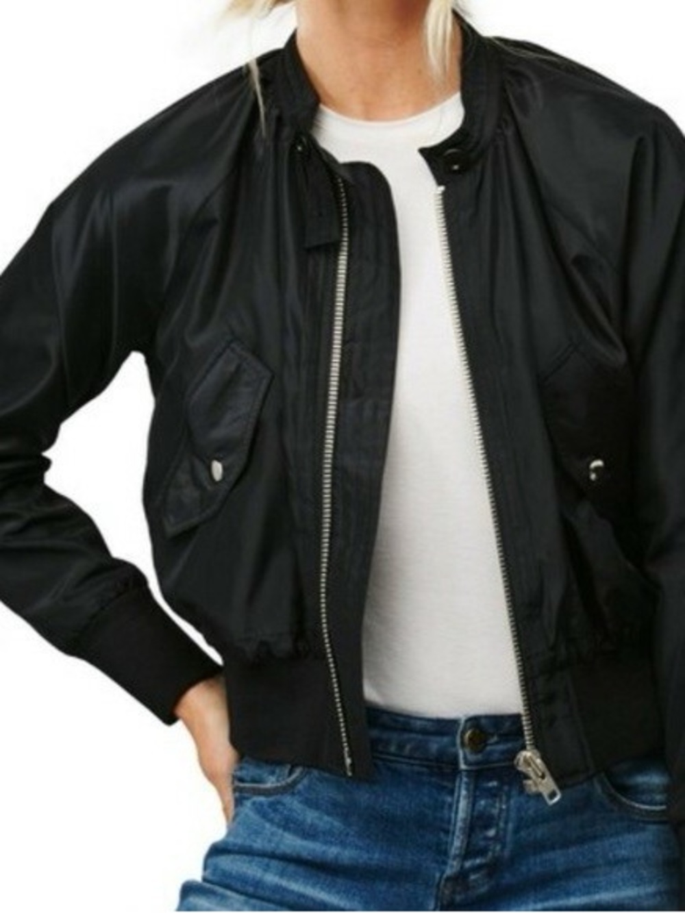 Free‎ People Black Satin Bomber Jacket Midnight Indie Festival